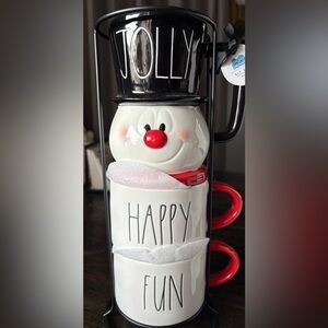Rae Dunn Jolly Snowman Mug Set with Stand